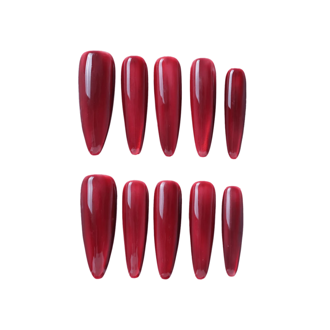 Luxurious Wine Red Mirror Finish Long-Length Press-On Nails