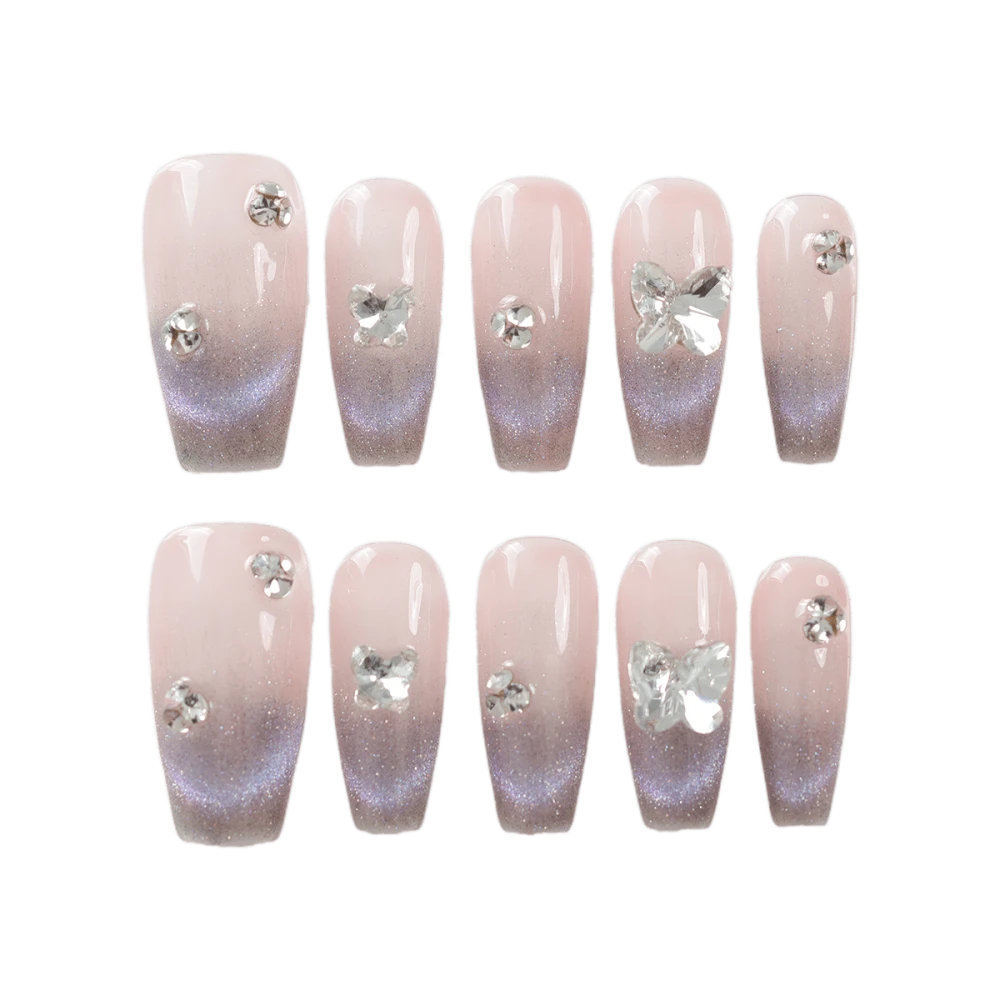 Gentle Gradient Butterfly Rhinestone Press-on Nails