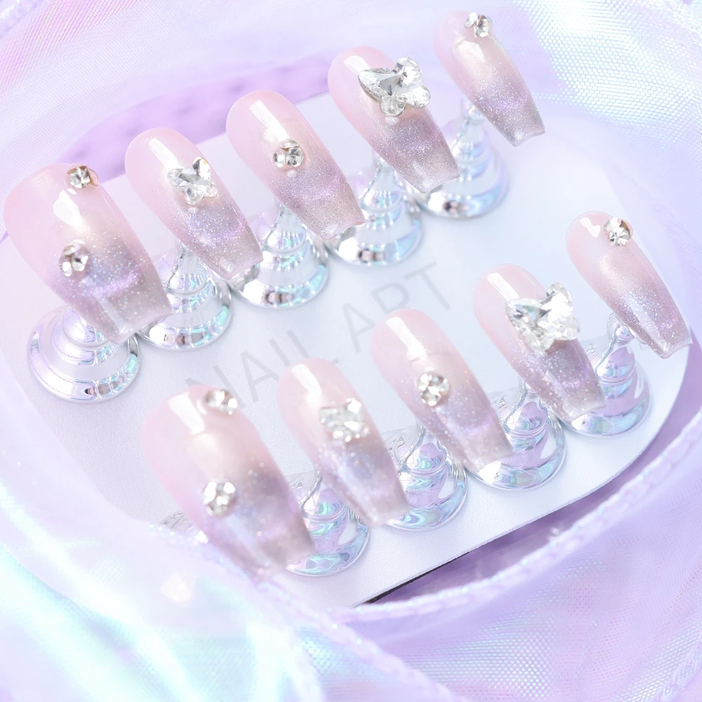 Gentle Gradient Butterfly Rhinestone Press-on Nails