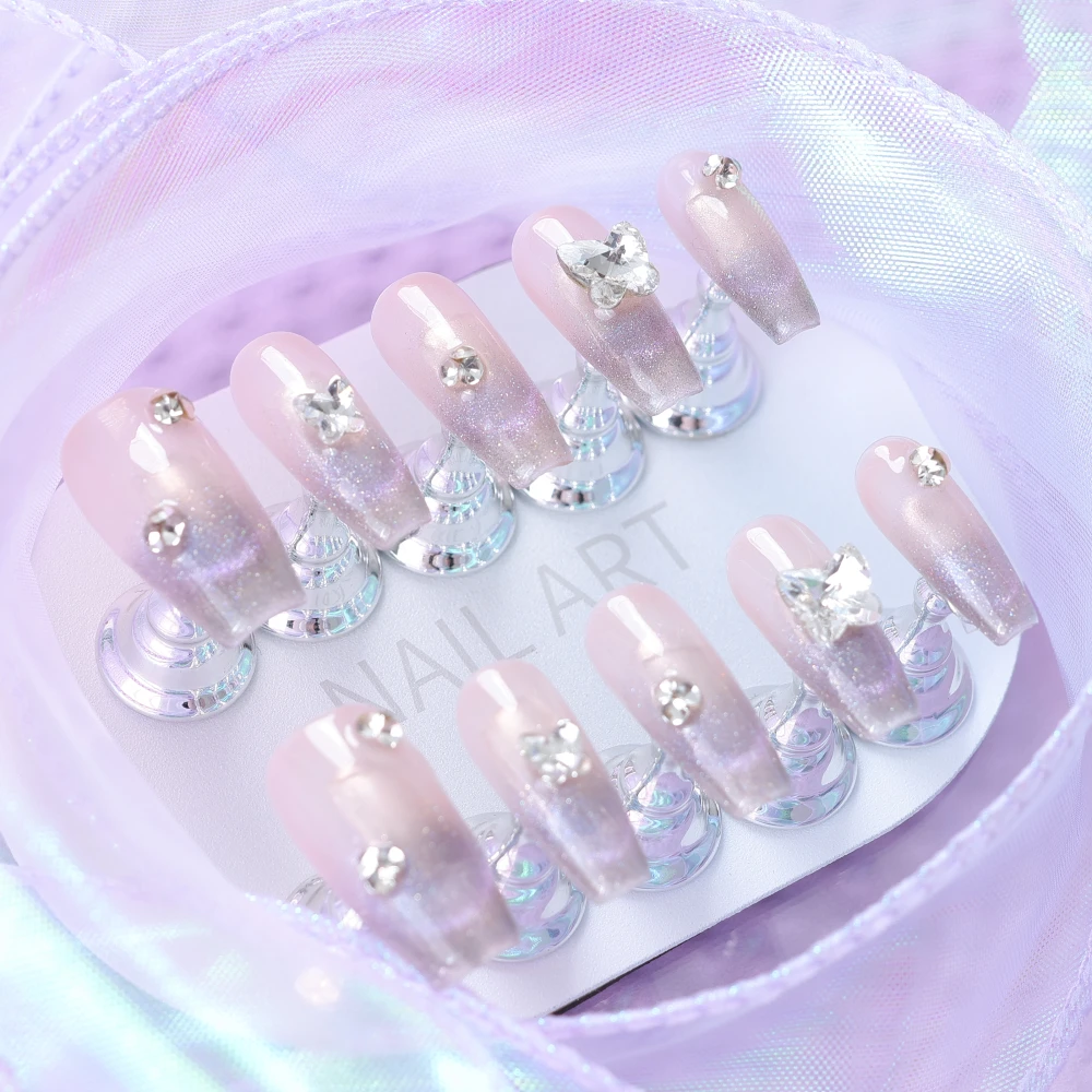 Gentle Gradient Butterfly Rhinestone Press-on Nails