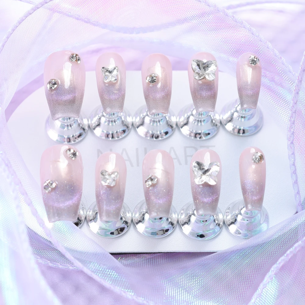 Gentle Gradient Butterfly Rhinestone Press-on Nails