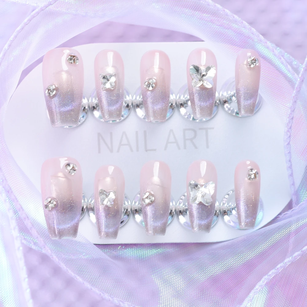Gentle Gradient Butterfly Rhinestone Press-on Nails