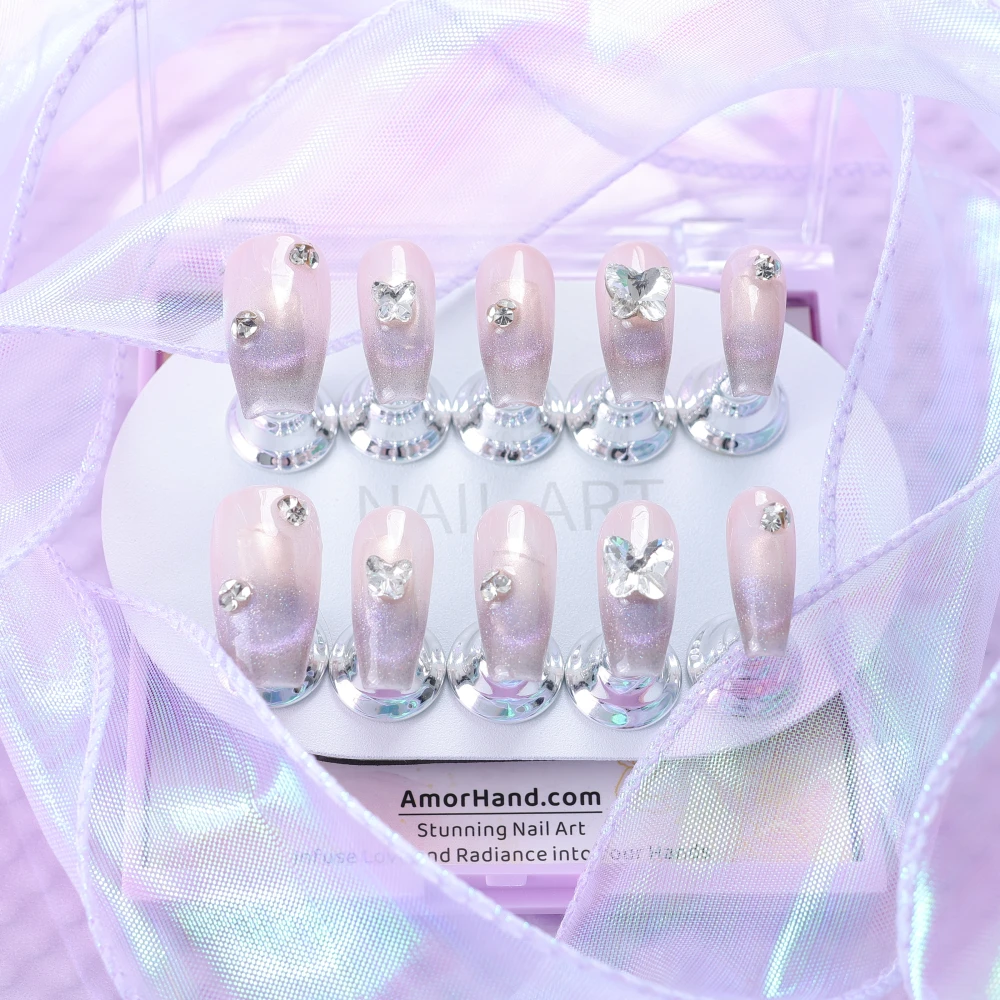 Gentle Gradient Butterfly Rhinestone Press-on Nails