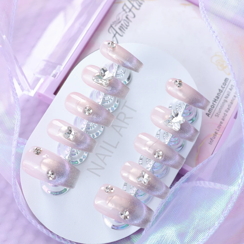 Gentle Gradient Butterfly Rhinestone Press-on Nails