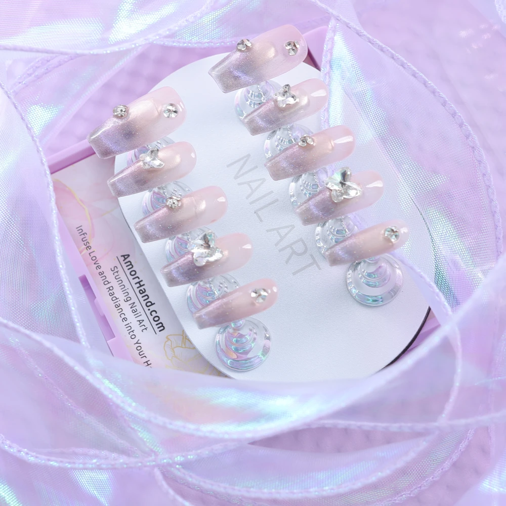 Gentle Gradient Butterfly Rhinestone Press-on Nails