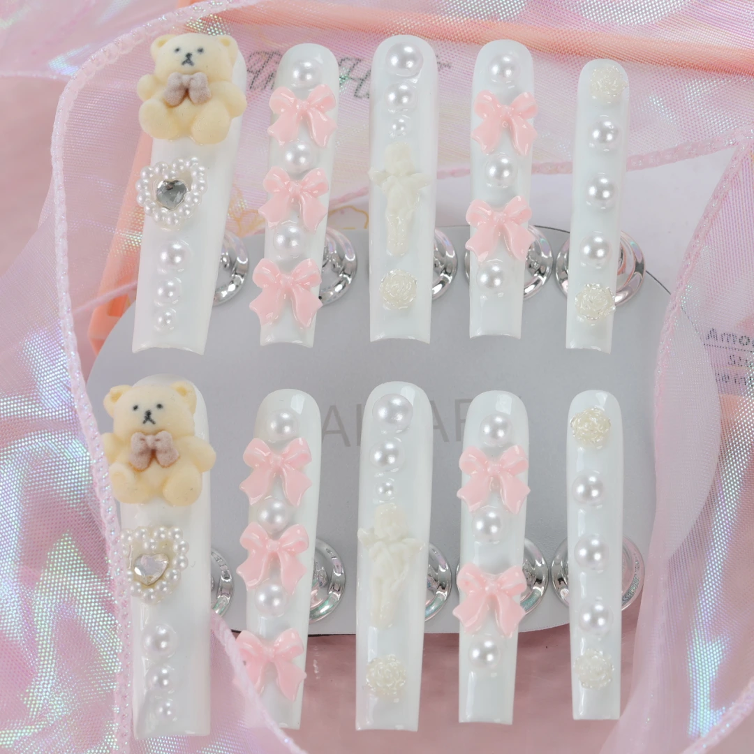 Pearl Bow Bear Press-on Nails