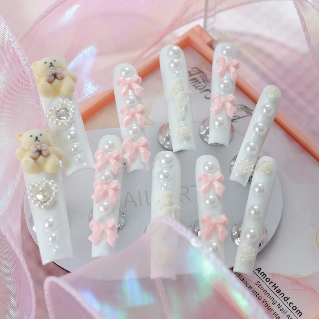 Pearl Bow Bear Press-on Nails